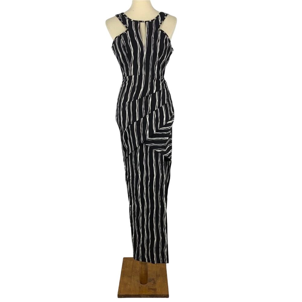 Lumier by Bariano XS Black White Striped Maxi Dress‎ Open Side Sleeveless NWT